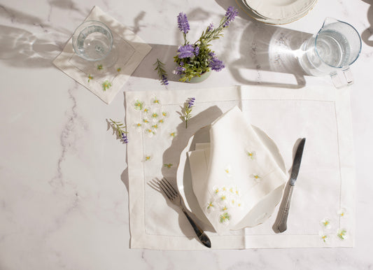Pure Linen Green Garden Collection  Set of 2 (2 Placemat , 2 Napkins, 2 cocktail napkins) - LEA Home Stories International