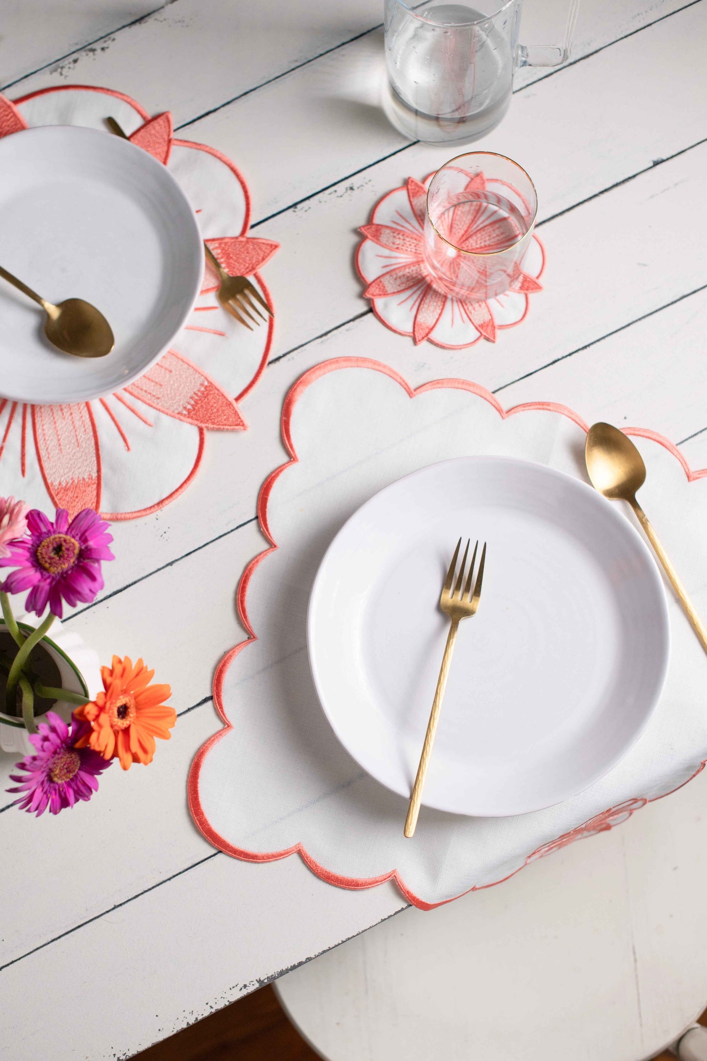 PEONY COLLECTION SET OF; PLACEMAT, NAPKIN, COASTER