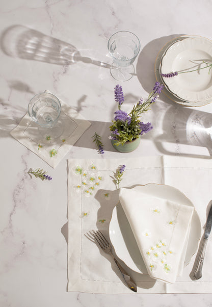 Pure Linen Green Garden Collection  Set of 2 (2 Placemat , 2 Napkins, 2 cocktail napkins)