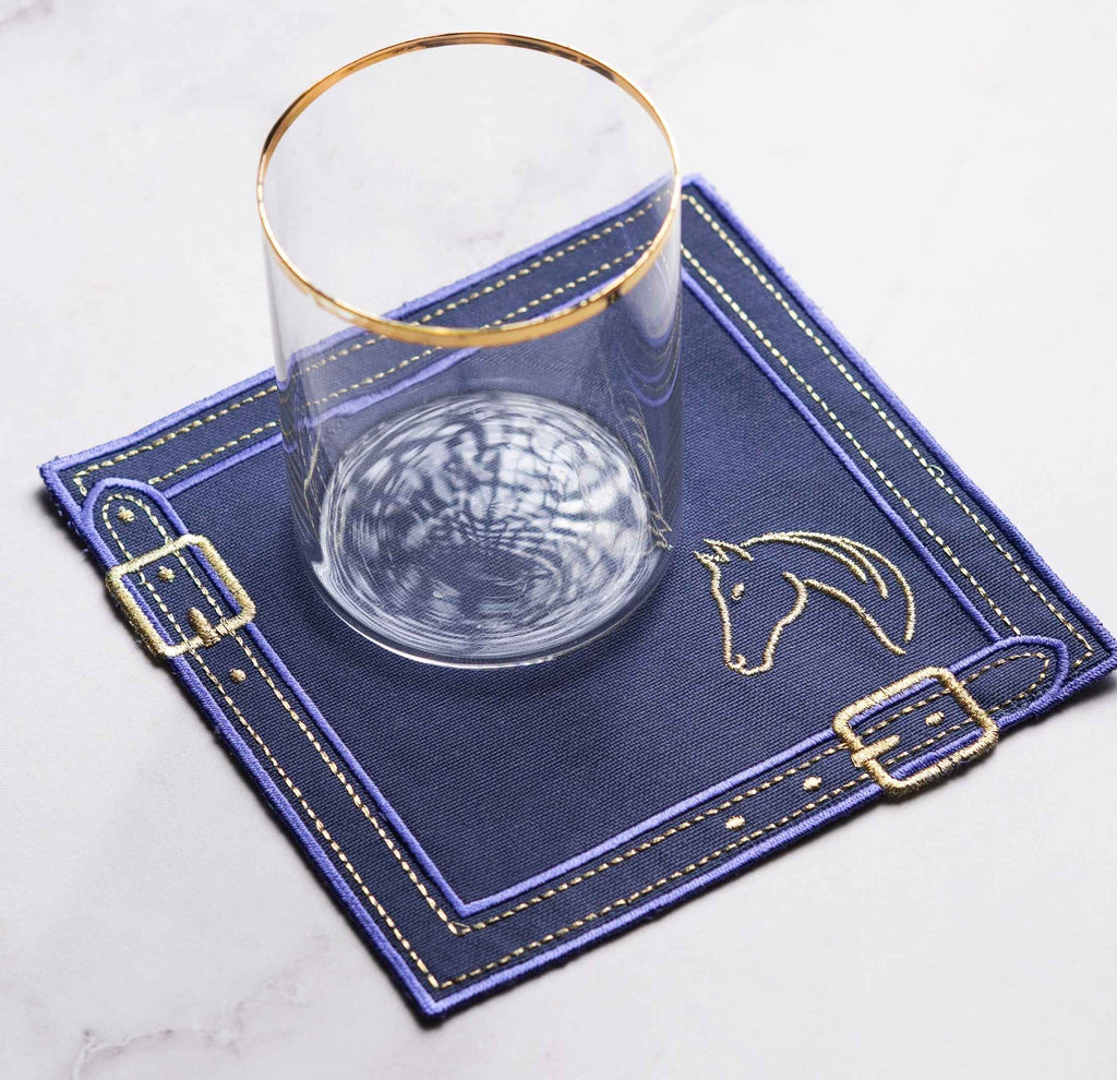 Cheval d'Or Navy Cocktail Napkin Set of 2