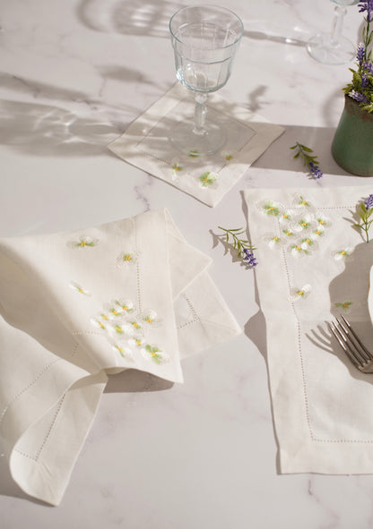 Pure Linen Green Garden Collection  Set of 2 (2 Placemat , 2 Napkins, 2 cocktail napkins)
