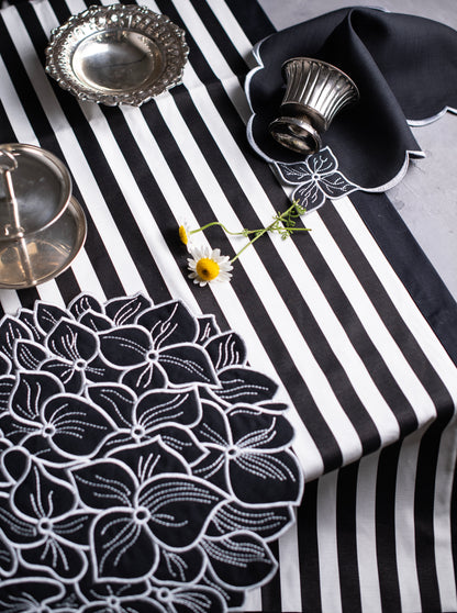 BLACK PEONY COLLECTION SET OF; PLACEMAT, NAPKIN, COASTER