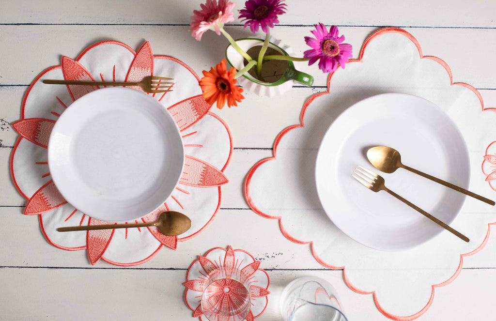 PEONY COLLECTION SET OF; PLACEMAT, NAPKIN, COASTER