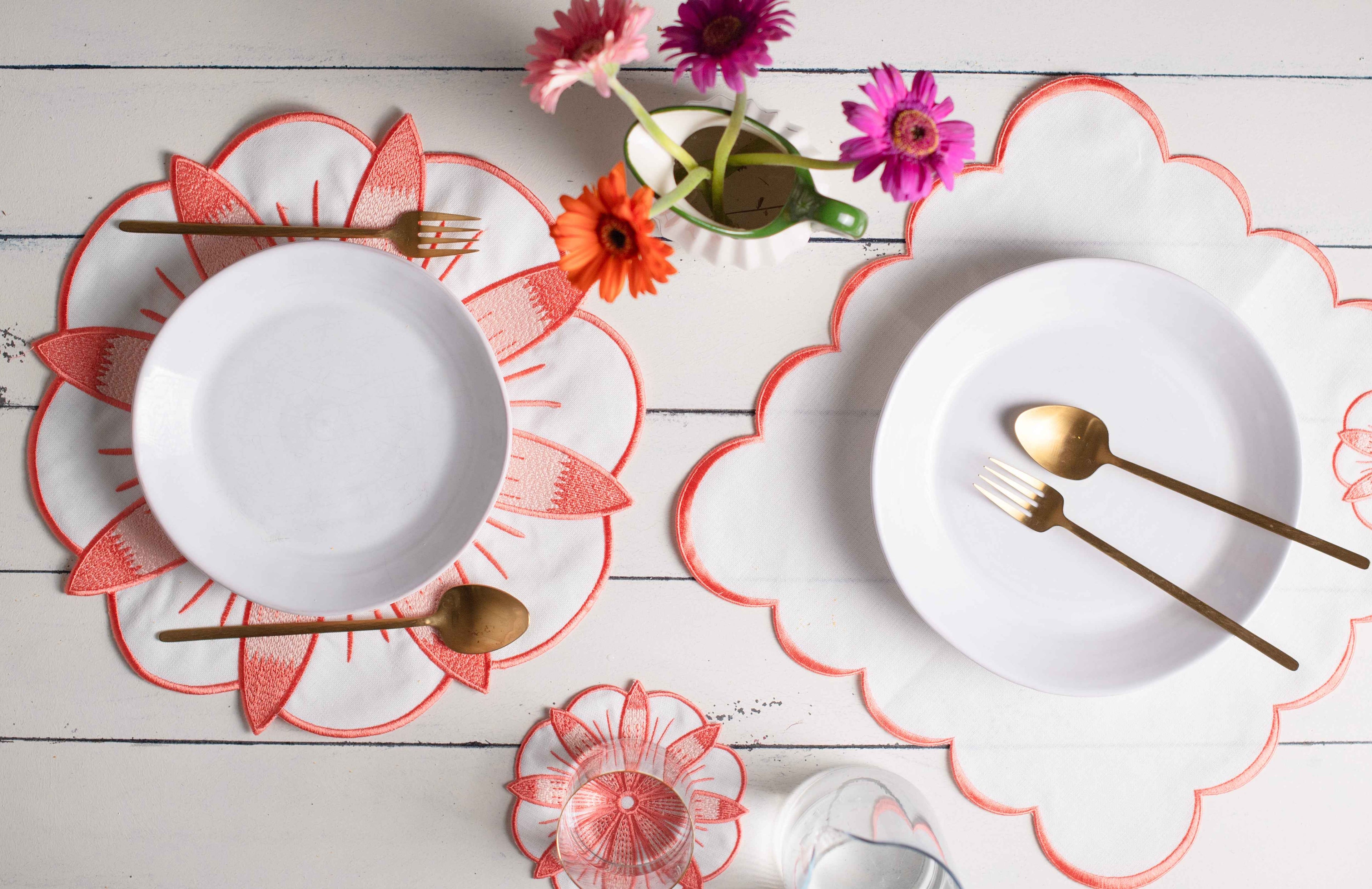 PEONY COLLECTION SET OF; PLACEMAT, NAPKIN, COASTER