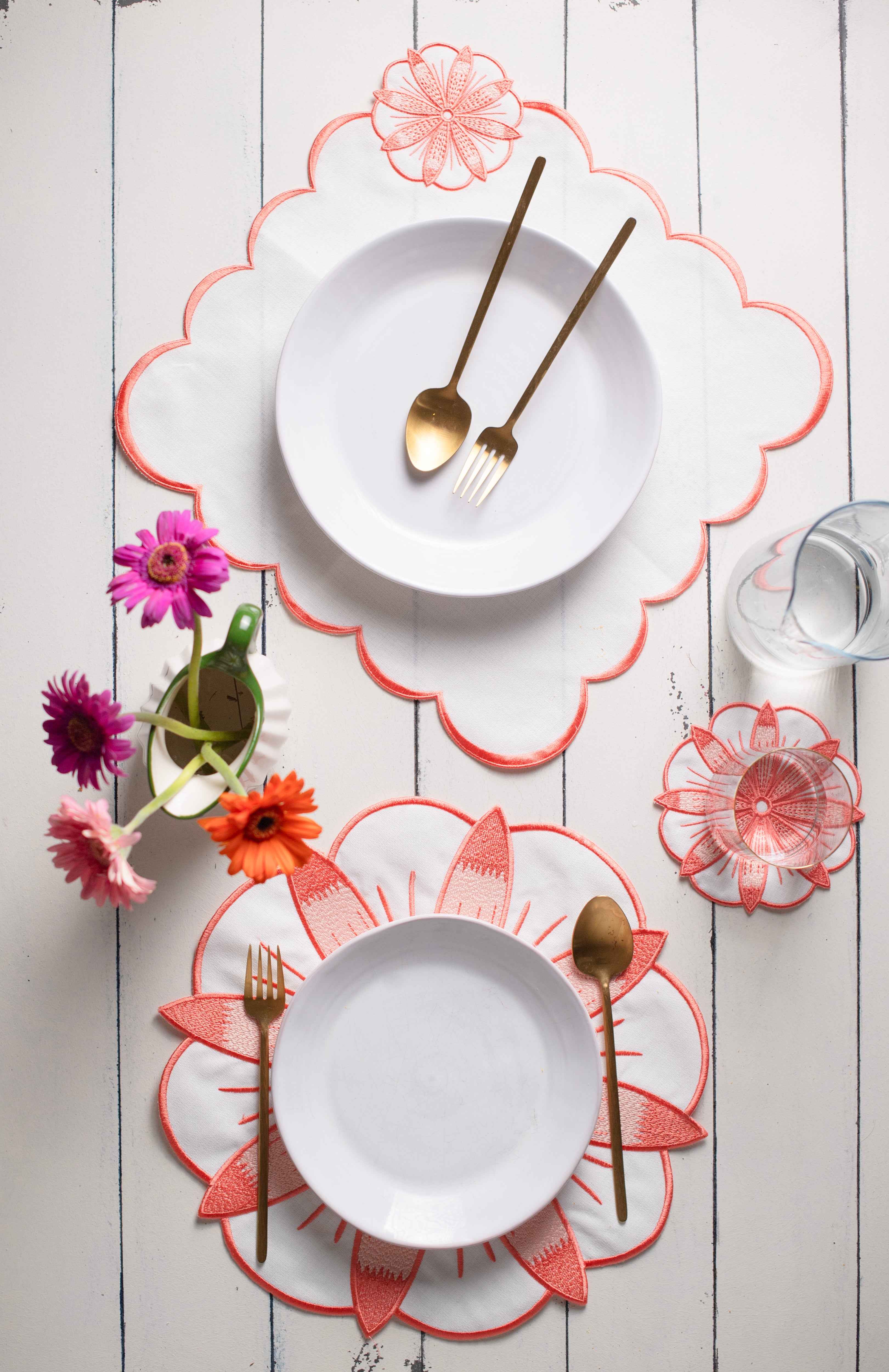 PEONY COLLECTION SET OF; PLACEMAT, NAPKIN, COASTER