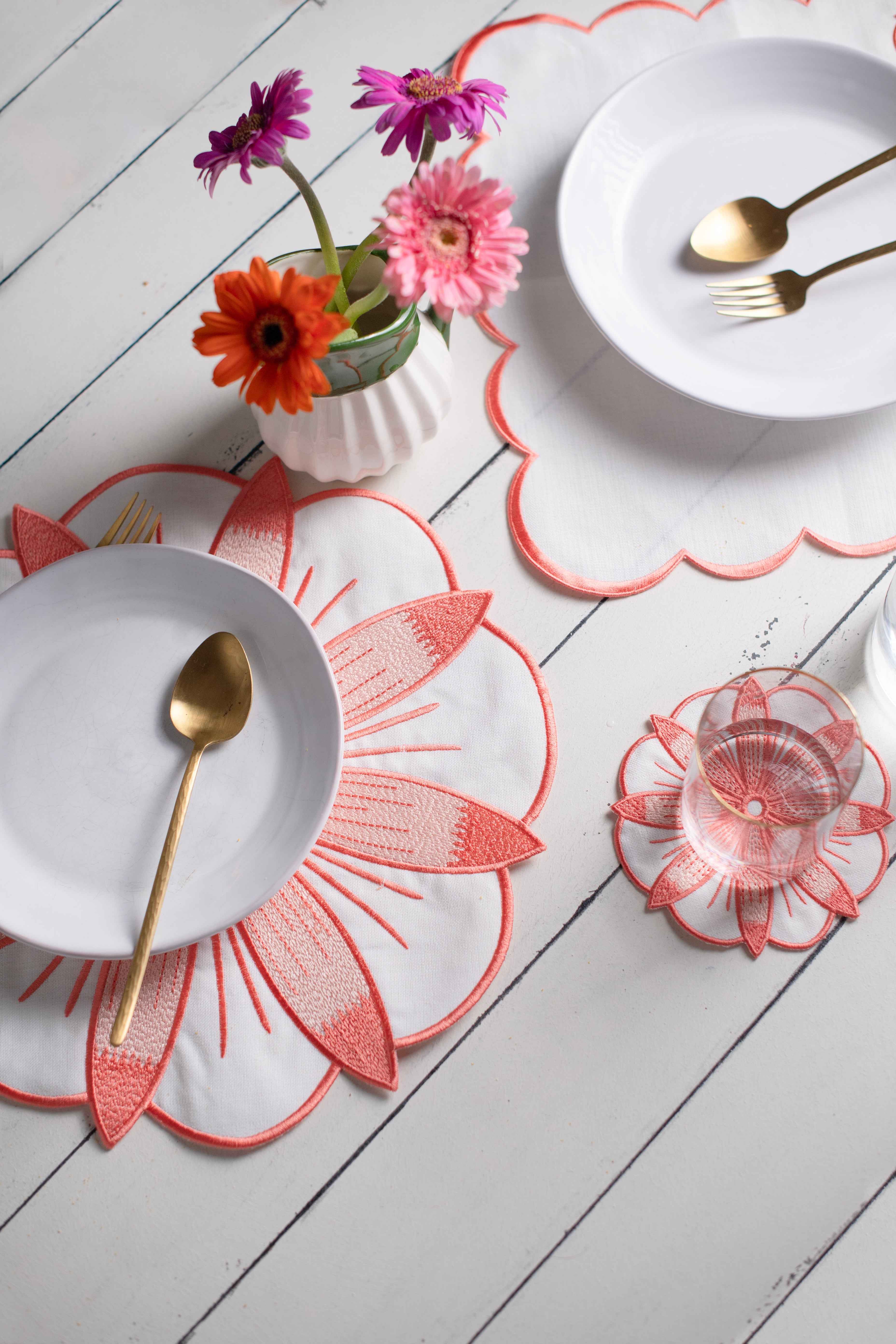 PEONY COLLECTION SET OF; PLACEMAT, NAPKIN, COASTER