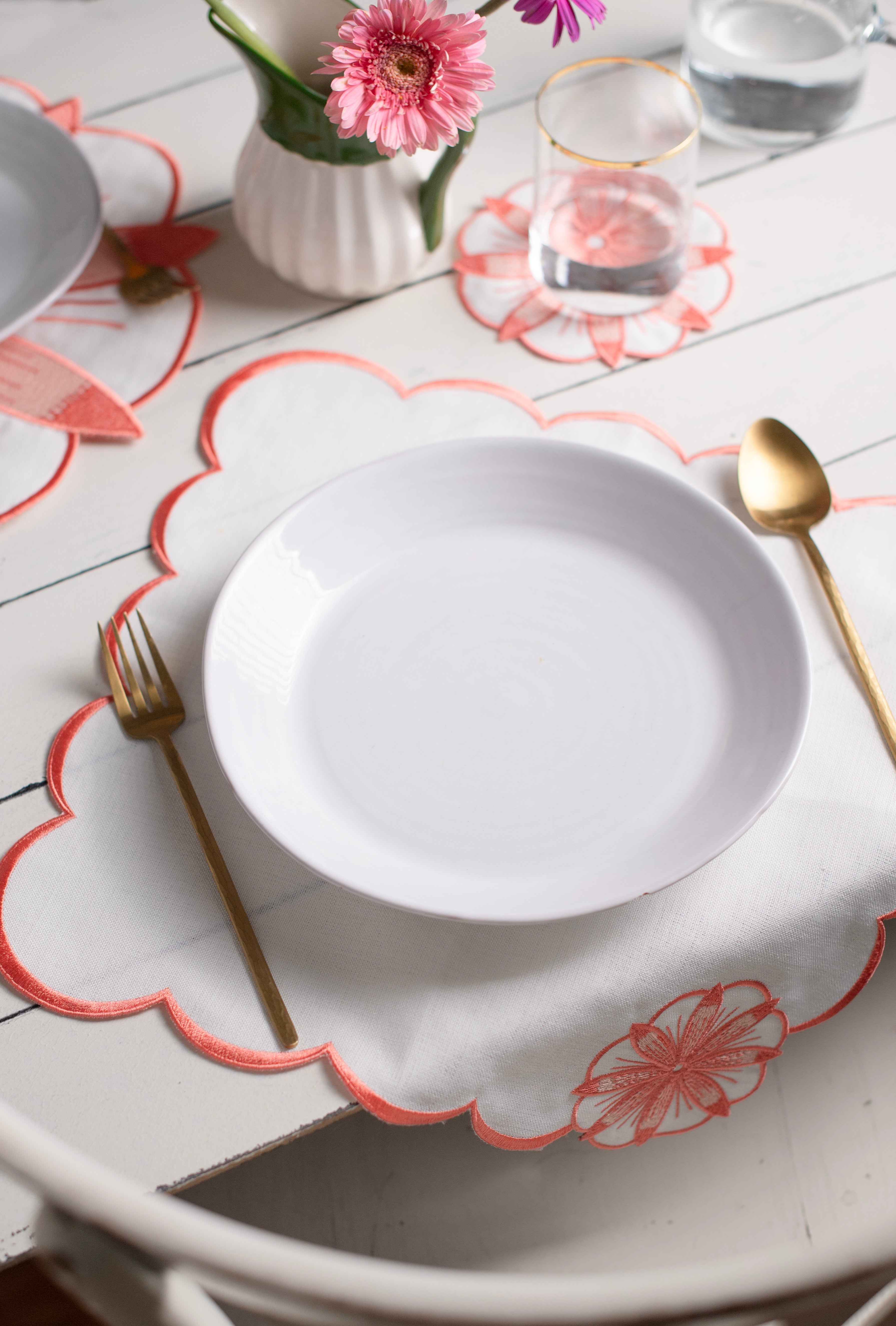 PEONY COLLECTION SET OF; PLACEMAT, NAPKIN, COASTER