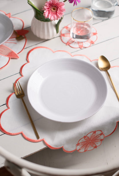 ROSA COLLECTION SET OF; PLACEMAT, NAPKIN, COASTER
