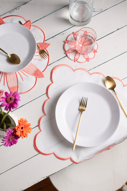 ROSA COLLECTION SET OF; PLACEMAT, NAPKIN, COASTER