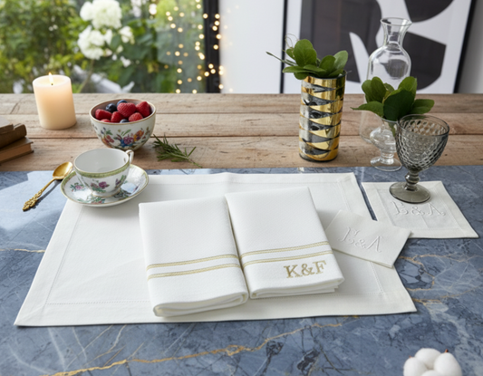 Custom Table Linens and Towel With Initials Bundle