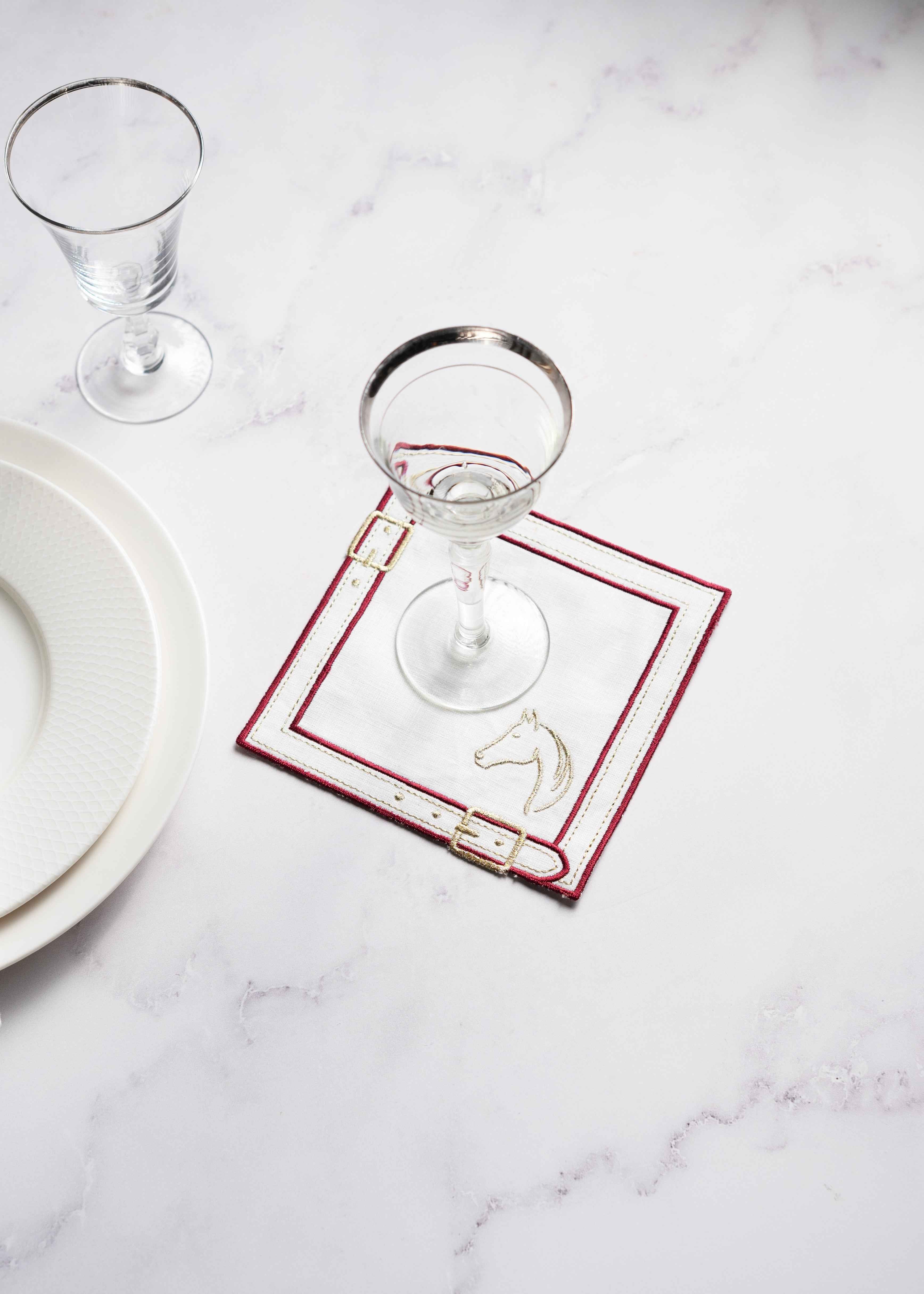 Pure Linen Cheval d'Or Cocktail Napkin Set of 2