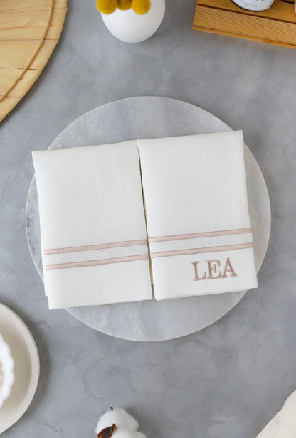 Monogram Organic Pure Linen Hand Towel Set of 4