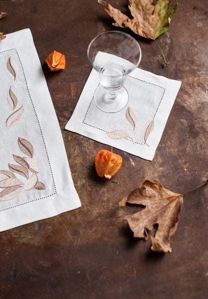 Pure Linen Leaf Collection  Set of 2 (2 Placemat , 2 Napkins, 2 cocktail napkins)