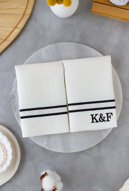 Monogram Organic Pure Linen Hand Towel Set of 4