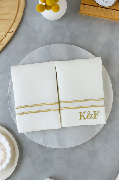 Monogram Organic Pure Linen Hand Towel Set of 4