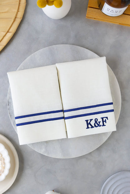 Monogram Organic Pure Linen Hand Towel Set of 4