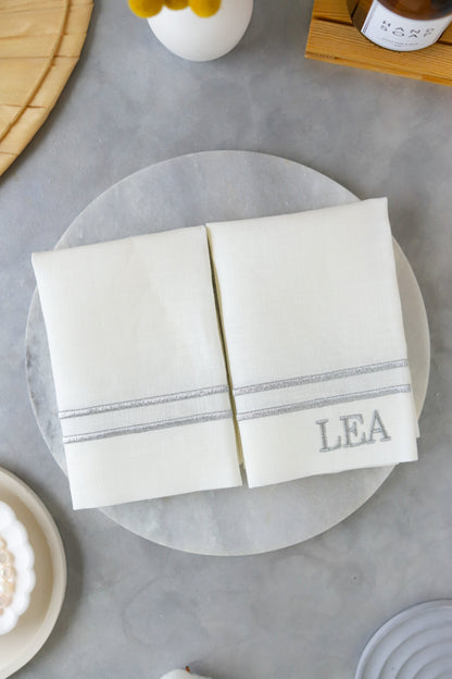 Monogram Organic Pure Linen Hand Towel Set of 4