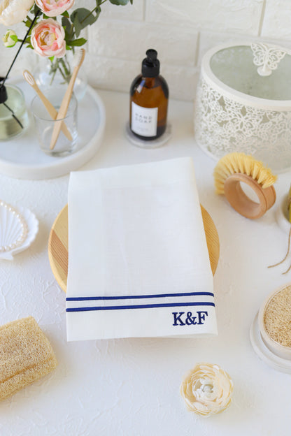Monogram Organic Pure Linen Hand Towel Set of 4