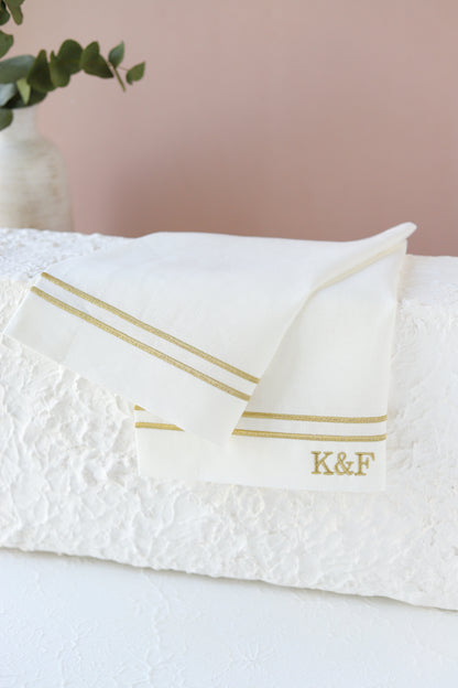 Monogram Organic Pure Linen Hand Towel Set of 4