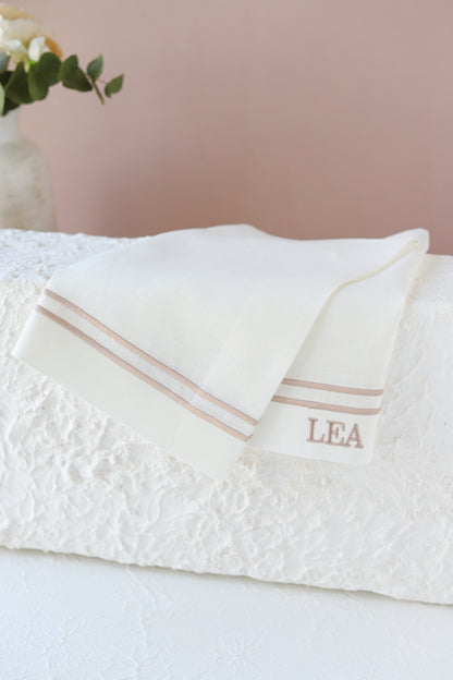 Monogram Organic Pure Linen Hand Towel Set of 4