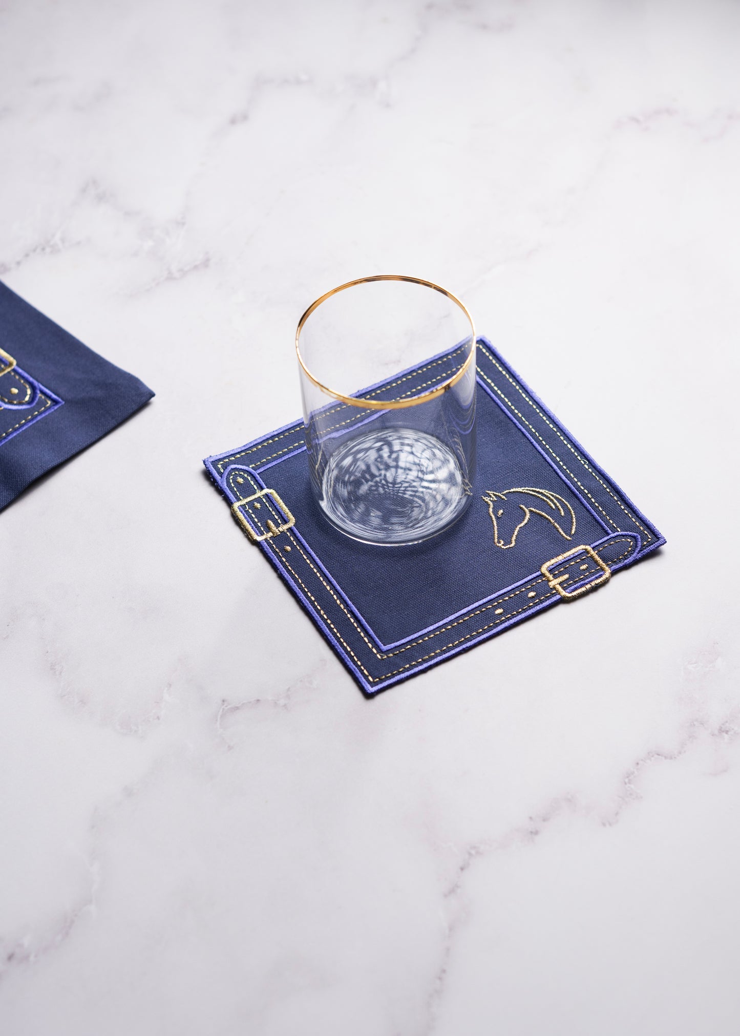 Cheval d'Or Navy Cocktail Napkin Set of 2